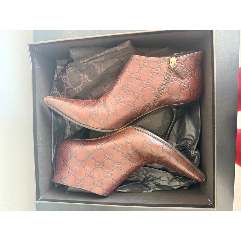 Gucci Guccissima GG Leather Ankle Booties Heels 9 / 9B Vintage Y2K Brown Italy - Picture 16 of 16